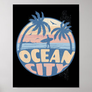 Affiche Vacances d'été Surf Plage Ocean City Maryland Vin