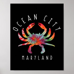 Affiche Vacances d'été tie-dye de crabe de Ocean City Mary