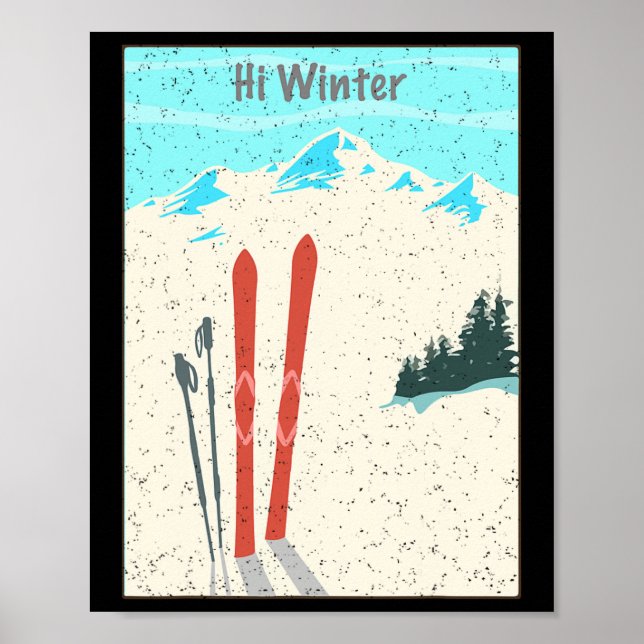 Affiche Vacances d'hiver Noël Ski X-mas Ski Skieur  (Devant)