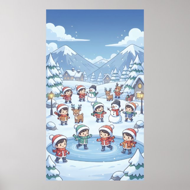 Affiche Vacances d'hiver petits enfants portant des mantea (Devant)