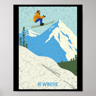 Affiche Vacances d'hiver Ski Noël X-mas Ski Skieuse