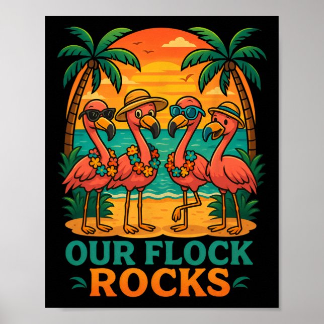 Affiche Vacances drôles de plage tropicale Flamant rose  (Devant)