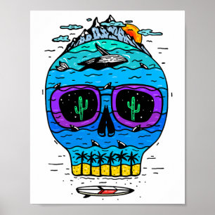 Affiche Vacances drôles de surf de crâne Paradis tropical