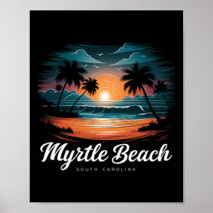 Affiche Vacances en famille coucher de soleil rétro Caroli