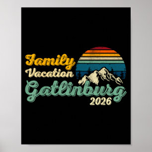 Affiche vacances en famille dans les montagnes fumées du T
