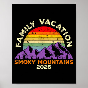 Affiche vacances en famille dans les montagnes fumées du T