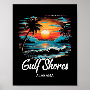 Affiche Vacances en famille Retro Sunset Alabama Gulf Shor