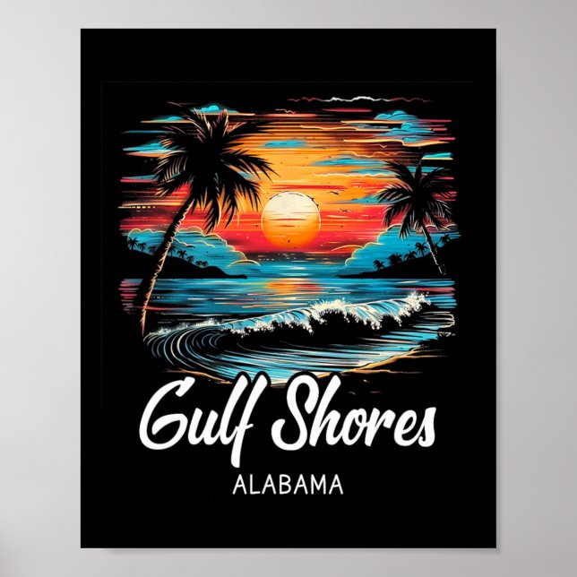 Affiche Vacances en famille Retro Sunset Alabama Gulf Shor (Devant)