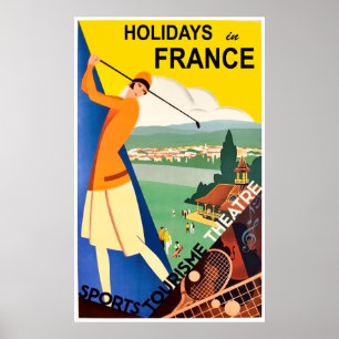 Affiche Vacances en France, tourisme sportif, été, vintage
