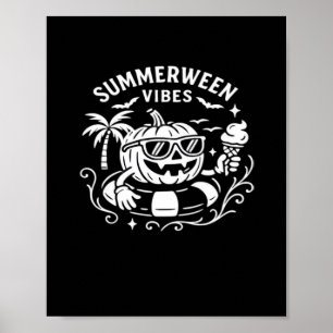 Affiche Vacances été Summerween Vibes Citrouille Pool Floa