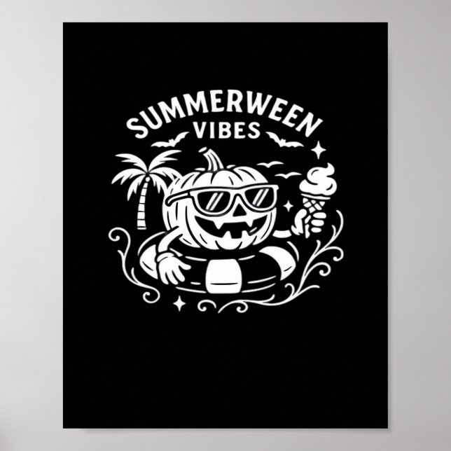 Affiche Vacances été Summerween Vibes Citrouille Pool Floa (Devant)