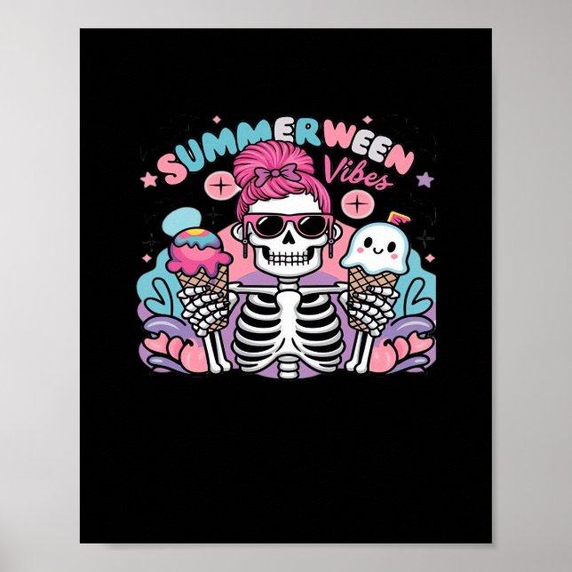 Affiche Vacances été Summerween Vibes Skeleton IceCream (Devant)