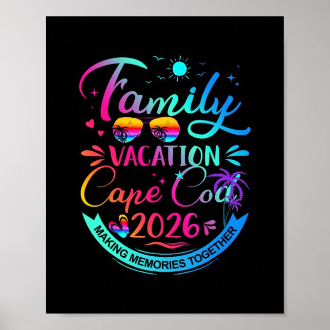 Affiche Vacances familiales Cape Cod 2026 Cadeau Palmier  (Devant)