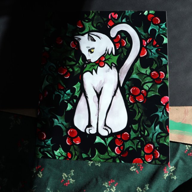 Affiche Vacances Noël Holly White Chat (Créateur téléchargé)