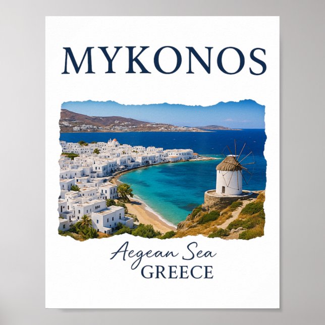 Affiche Vacances sur l'île grecque Mykonos Vie côtière de  (Devant)