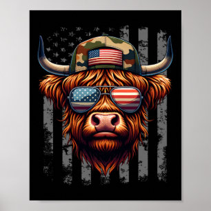 Affiche Vache 4 juillet Drapeau États-Unis Papa Père Améri