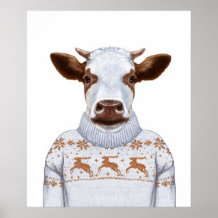Affiche Vache à chandail de Noël