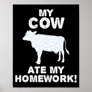 Affiche Vache A Mangé Devoirs Génisse Ferme Bétail Retour