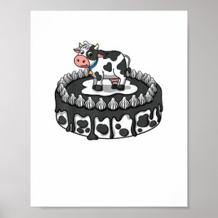 Affiche Vache Anniversaire Gâteau Fête Farmer Anniversaire