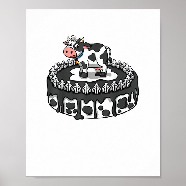 Affiche Vache Anniversaire Gâteau Fête Farmer Anniversaire (Devant)