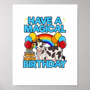 Affiche Vache Anniversaire Magique Arc en Ciel