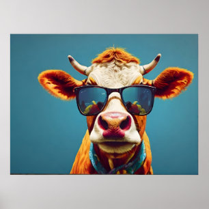 Affiche Vache avec lunettes de soleil