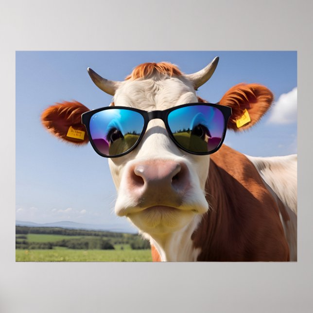 Affiche Vache avec lunettes de soleil (Devant)