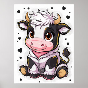 Affiche Vache caricaturale mignonne aux grands yeux expres