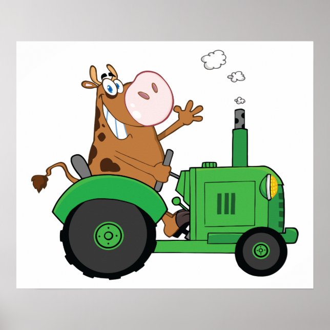 Affiche Vache Conduisant Un Tracteur (Devant)