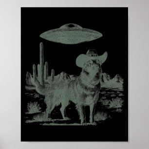 Affiche Vache cow-boy drôle extraterrestre ovni rencontre