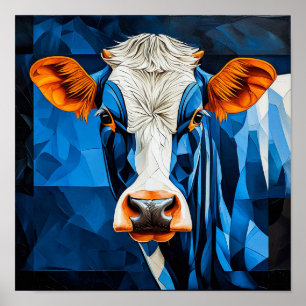 Affiche Vache de ferme en mosaïque de verre coloré vibrant