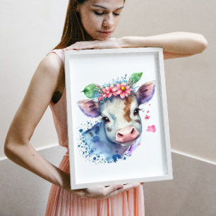 Affiche Vache de ferme et pépinière Fleur sauvage à l'aqua