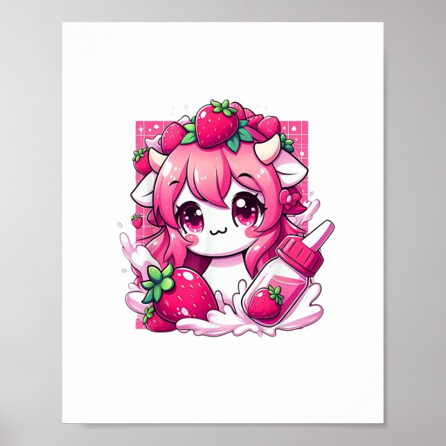 Affiche Vache de fraise Kawaii Anime Lait de fraise _1 (Devant)