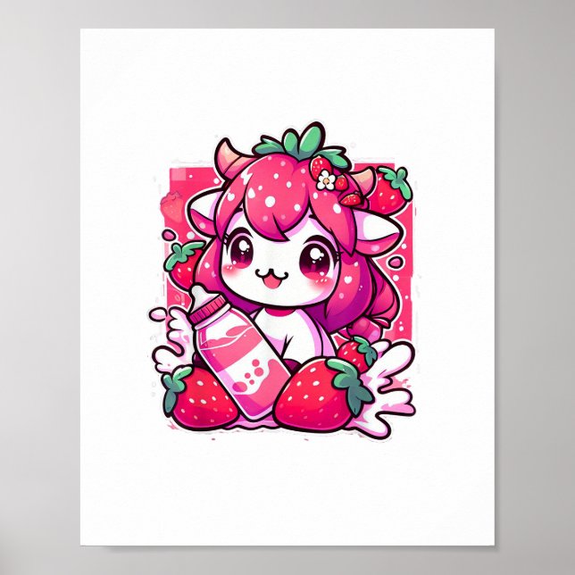 Affiche Vache de fraise Kawaii Anime Lait de fraise _2_1 (Devant)