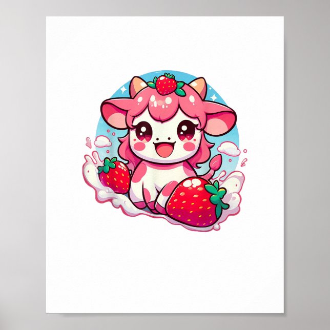 Affiche Vache de fraise Kawaii Anime Lait de fraise _3 (Devant)