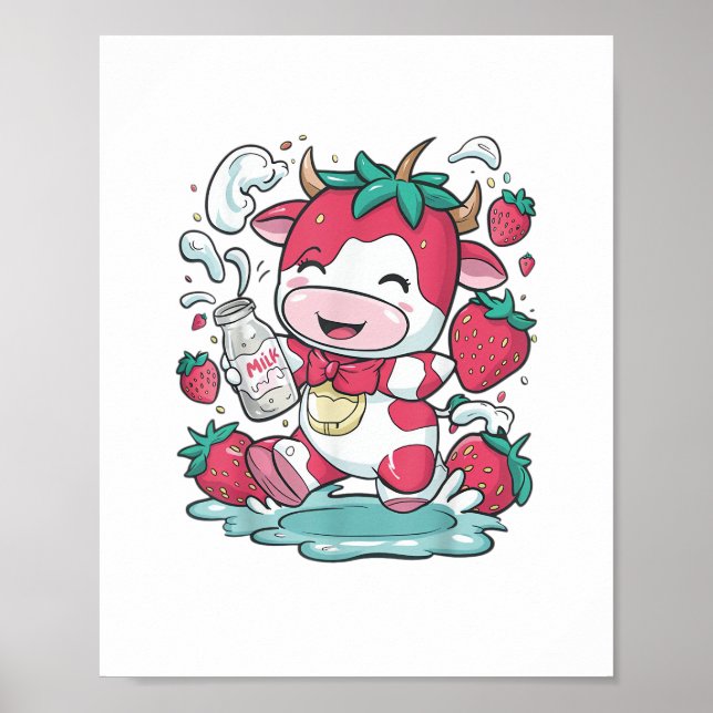 Affiche Vache de fraise Kawaii Anime Lait de fraise _4 (Devant)