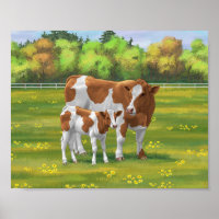 Vache de Guernesey et veau mignon dans les pâturag