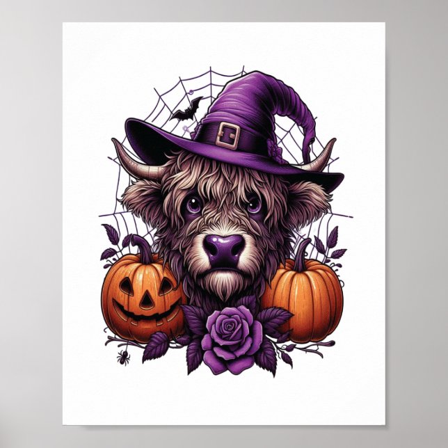 Affiche Vache de Halloween des Highlands sorcière (Devant)