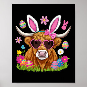 Affiche Vache de Pâques mignonne Lapin de Pâques Farmer Fe