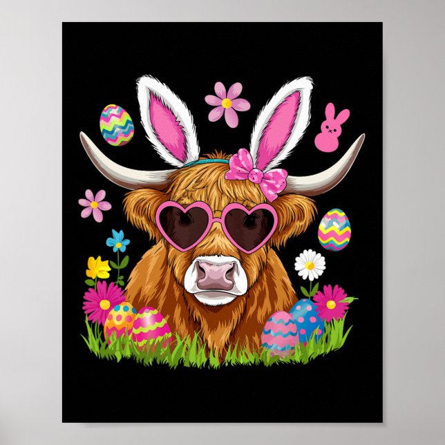 Affiche Vache de Pâques mignonne Lapin de Pâques Farmer Fe (Devant)