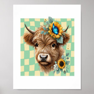 Affiche Vache de tournesol, Vache de joli Highland