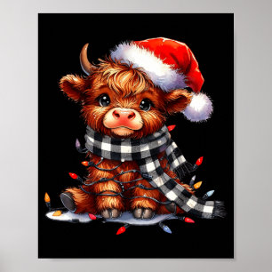 Affiche Vache des Highlands chapeau de Noël de Santa Mooey