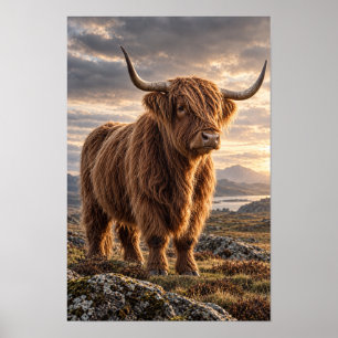 Affiche Vache des Highlands dans un paysage de montagne do