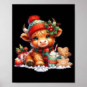 Affiche Vache des Highlands de Noël Chapeau de Santa Vache