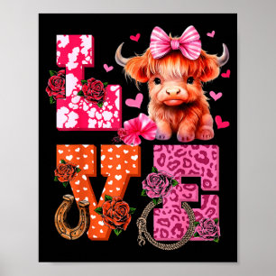 Affiche Vache des Highlands mignonne et cœur Nk pour la Sa