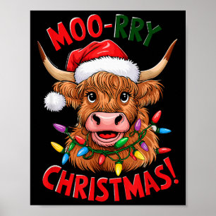 Affiche Vache des Highlands Pyjama de Noël Moo Rry Amateur