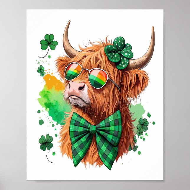 Affiche Vache des Highlands St Patrick Png, Vache Chanceus (Devant)