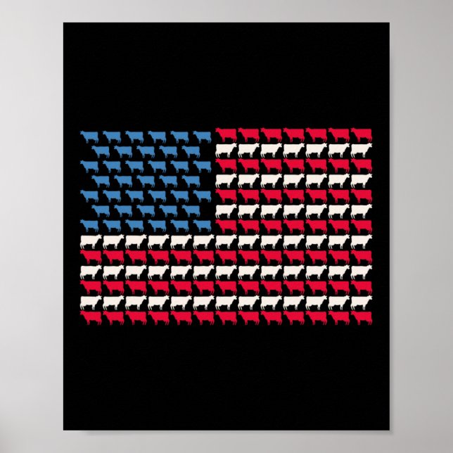 Affiche Vache Drapeau Américain Génisse États-Unis 4 Juill (Devant)