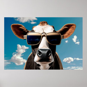 Affiche Vache drôle dans les lunettes de soleil