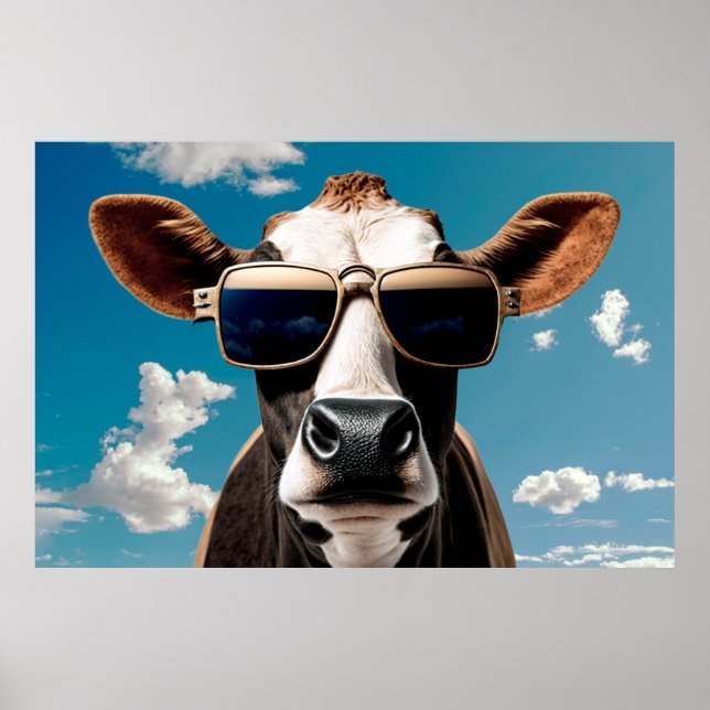 Affiche Vache drôle dans les lunettes de soleil (Devant)